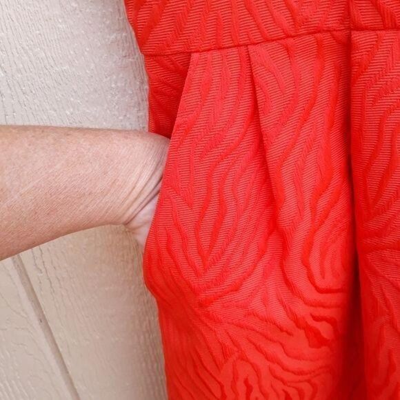 Ellen Tracy Sheath Dress V-neck Keyhole Cutouts Animal Textured Pockets Orange - Picture 7 of 12